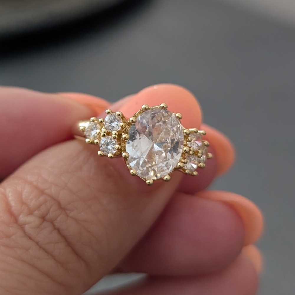 18k Gold Plated And CZ Ring, Size 9